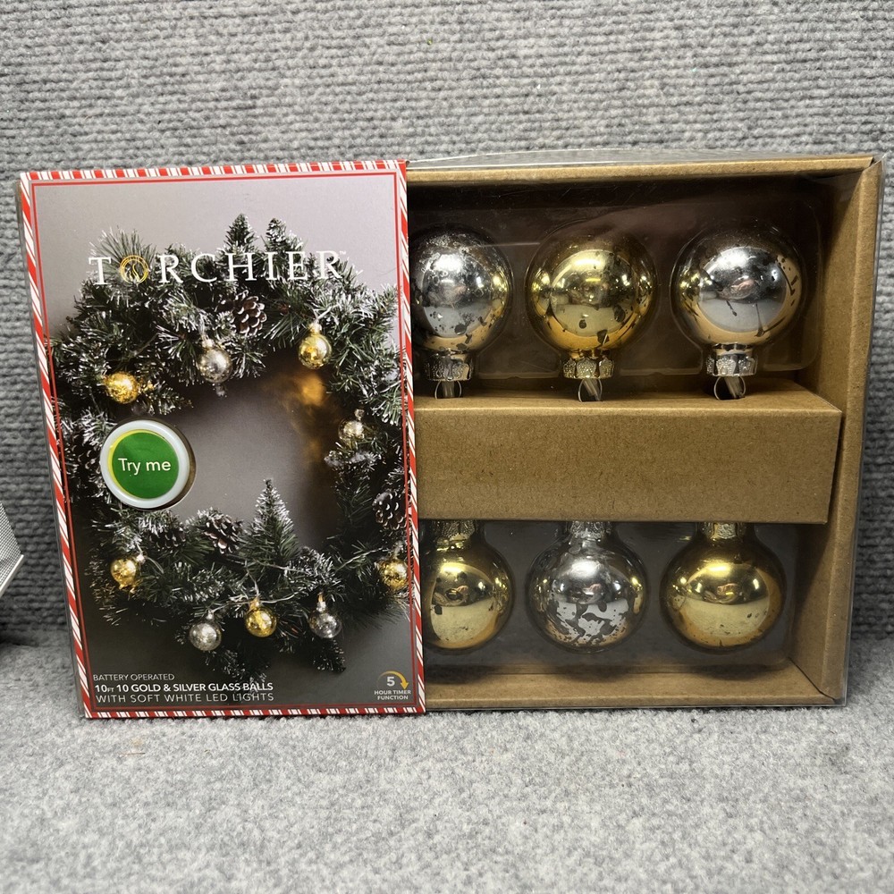 LED Ball Garland Holiday Mercury Glass Look 10 Wreath String Lights Decor New