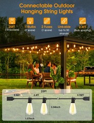 25FT Outdoor String Lights, Patio Lights with 10+1 LED Dimmable Waterproof Sh…