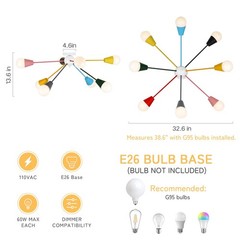 Zoryata 33 Kids Ceiling Light Fixture Colorful 8-Light Sputnik Chandelier