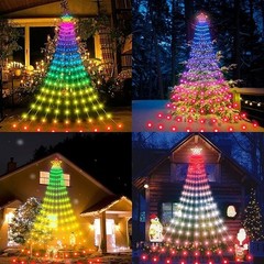 200 LED SOLAR Christmas Tree Waterfall Lights Color Changing Indoor Outdoor
