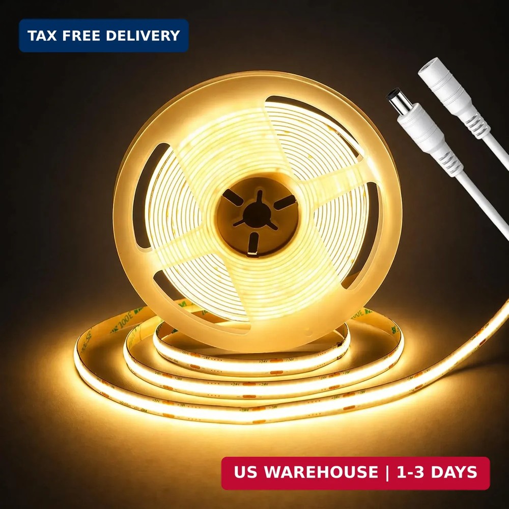 Gold Yellow COB LED Strip Light 16.4ft, DC 24V 320 LEDs/m Dotless LED Tape, 8mm