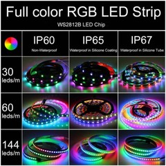 WS2812B LED Strip 5050 RGB 30/60/144LEDs/M ws2812 IC Individual Addressable DC5V