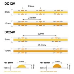 DC12V 24V COB LED Strip Light 8mm 10mm Flexible Tape Ribbon Red Green Blue