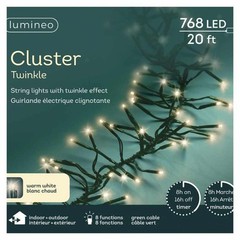 LUMINEO CLUSTER 768 LED WARM WHITE GREEN WIRE CHRISTMAS 8 FUNCTION STRING LIGHTS