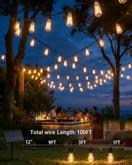 100 FT Solar String Lights Outdoor, 31+2 LED Waterproof Shatterproof Bulbs with