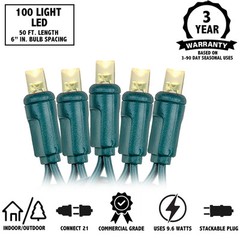 100 Light LED Christmas Mini Light Set, Patio Light, Warm White, Green Wire, 50’