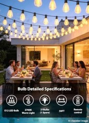 50FT Outdoor String Lights with 20+1 S11 LED Bulbs, Waterproof Dimmable Patio…