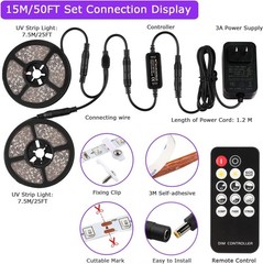 50 Foot Black Light Strips & Remote, Dimmable Flexible Blackights Strip Lights f