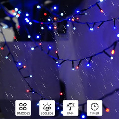 Red White Blue String Lights 105ft 300 LED Independence Day Waterproof Remote