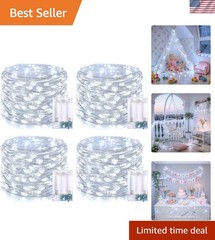 4 Pack 50 LED Fairy Lights Battery Operated, 16.1ft White Fairy Lights for Be…