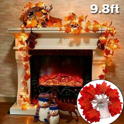 9.8FT Fall Thanksgiving Maple Leaves 30 LED Light Lamp Garland Festival Decor US