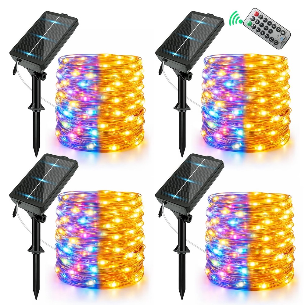 Solar Fairy String Lights 4 Pack Outdoor Remote Total 158FT 480LED Warm Multi…