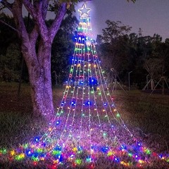 200 LED SOLAR Christmas Tree Waterfall Lights Color Changing Indoor Outdoor