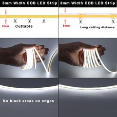 TOPAI 12V 5mm Dotless COB LED Strip 16.4ft 6000K Cool White Cabinet Light | Ultr