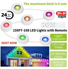 150FT – 108 Lights Rainbow LED Permanent Outdoor Light – RGB+White 2024 NEW