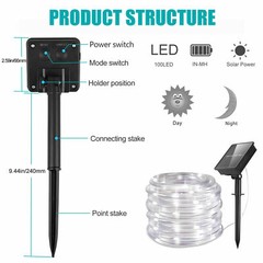 Solar Tube Rope Lights Outdoor Garden Waterproof String Light Lamp 100 LED 32FT