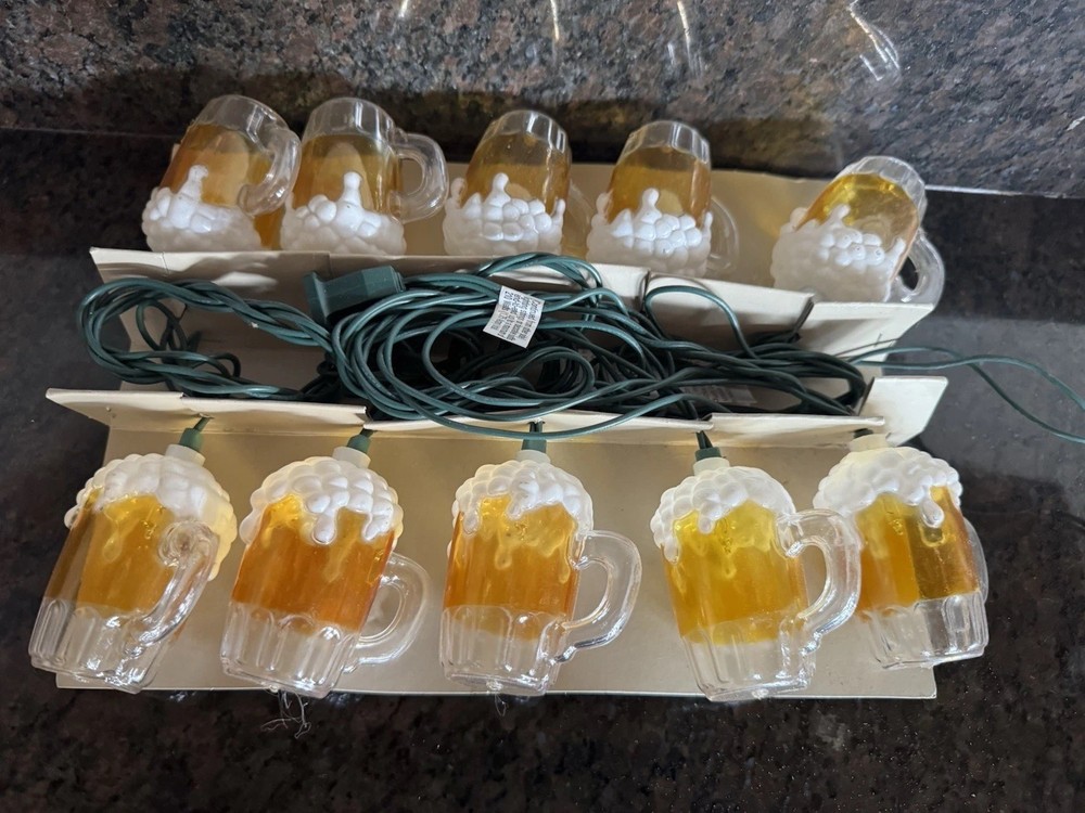 10 Electric Corded Foam-Topped Beer Mug String Lights – 10 Ft Tested And Works