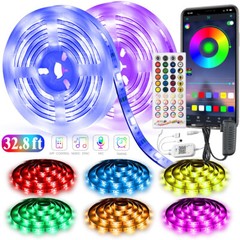 16.4 ft 65.6 ft LED Strip Lights 5050 Music Sync Bluetooth Remote Room Light Kit