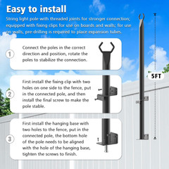 4 Pack String Light Poles,5Ft Metal Poles for Outdoor String Lights,Outdoor Ligh