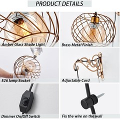 Hanging Lamps Swag Lights Plug in Wall sconces with On/Off Switch Wire Caged …