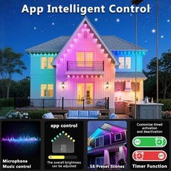 300FT Outdoor Lights with App/Remote Control Eaves Light, DIY LED Scenes Modes