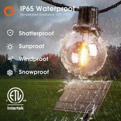 50ft Solar String Lights Outdoor with Remote, G40 Bulbs, Waterproof, Dimmable