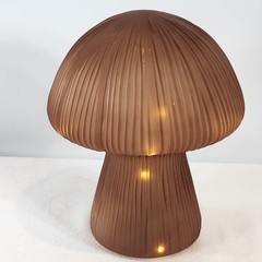 ANTHROPOLOGIE Large 8″H Brown Glass Mushroom Light-Up Lamp Woodsy Garden Fairy
