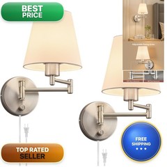 VONLUCE PTL-5810-2N Wall Sconce Set of 2 Plug in Hardwired Nickel Base White