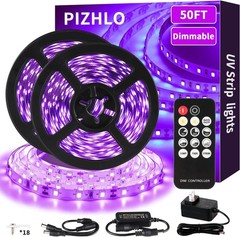 50 Foot Black Light Strips & Remote, Dimmable Flexible Blackights Strip Lights f