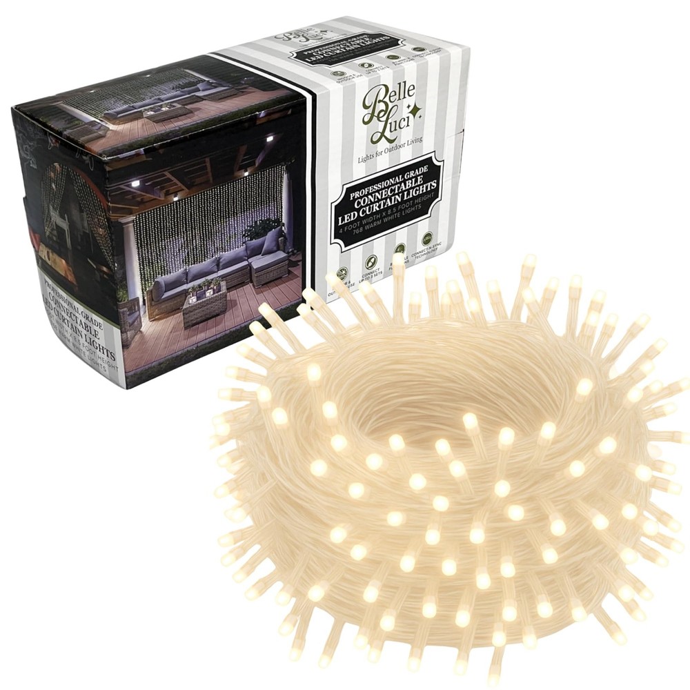 Holiday Bright Lights 768 LED Curtain Lights Warm White 4×8.5FT Connectable
