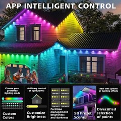 Luces exteriores permanentes, luces de alero RGB de 200 pies con control de apli