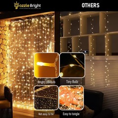 Dazzle Bright 300 LED Curtain Lights Warm White Plug-In Fairy String for Bedroom
