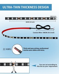 12V LED Light Strip for Cars – 24 Inch Waterproof Connectable – 4 Pack, RGB Ligh