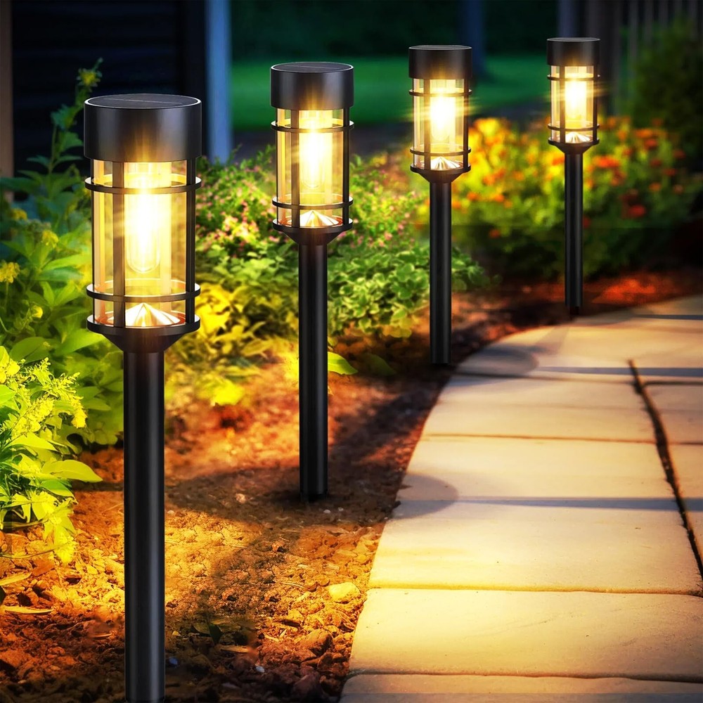 Solar Pathway Lights, 8 Pack LED Solar Lights Outdoor Waterproof, Glass Metal…