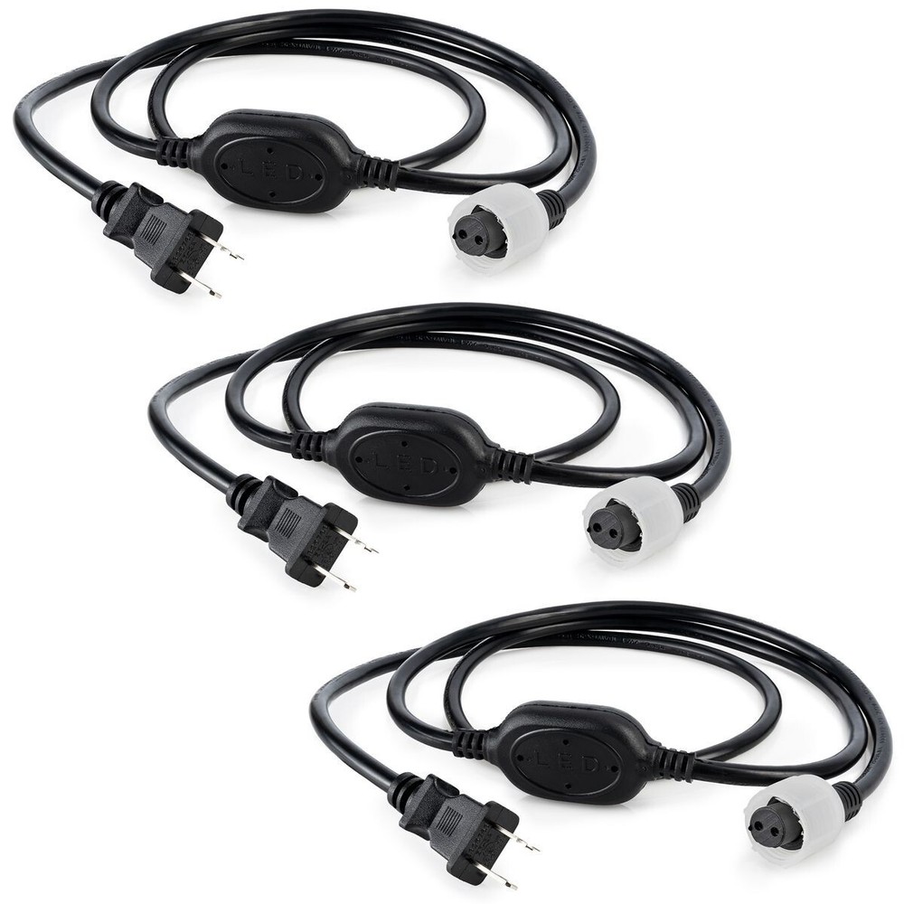 3 Pack 5ft LED Rope Power Cord w/Connection Cap for 3/8″ LED Rope Lights