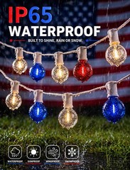 25Ft G40 LED Globe Lights Red White Blue Waterproof Patriotic String Lights 27 B