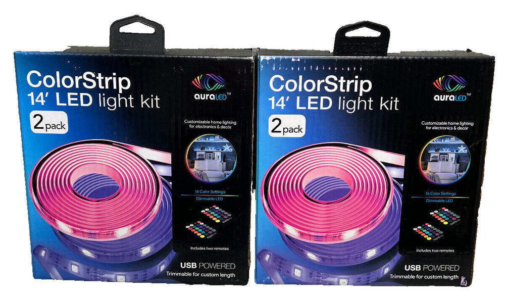 LOT OF 2 Tzumi Aura LED 2-pack 14 ft. ColorStrip Light Kit, Clear