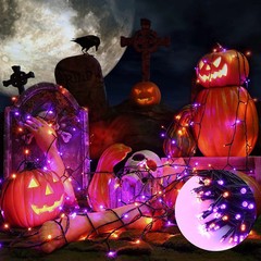 Orange Purple Halloween Lights, 100FT 300 LED String Lights with 8 Modes Timer W