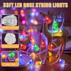 Rose Bud String Lights, 8 Modes Dimmable with Remote, 33 Ft 80 LED Light