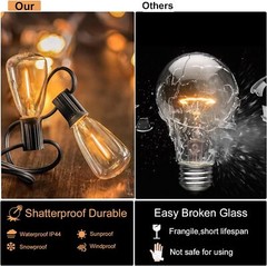 100Ft LED String Lights with 50pcs Shatterproof Bulbs for Outdoor Patio, Garden