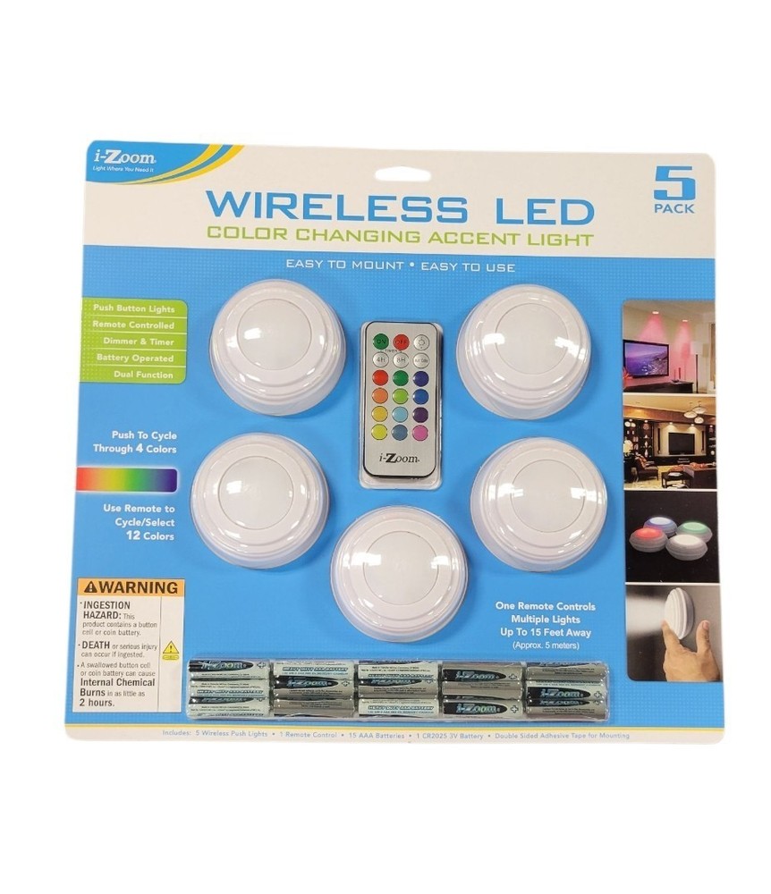 Wireless Color Changing Accent Light 5 Pack Cycle Up To 12 Colors