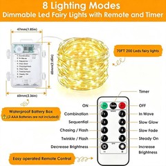 4 Pack 280Ft 800 LED Fairy Lights Battery Operated with Remote & Timer, Silve…