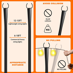 4 Pack 10Ft String Light Poles, Metal Poles with Fork for outside Lights,Outdoor