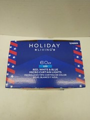 Holiday Living Red White blue Micro curtain LED Lights NIB 60 Ct 3.5’ x 5’ Timer