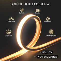 LED Strip Lights Warm White 3000K,9.8Ft 110-120V Neon Rope Lights,Flexible Silic