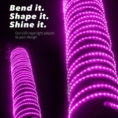 Pink LED Outdoor Waterproof Rope Light, Exterior Lighting, 10′ 25′ 50′ 100’ft
