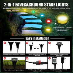 150 Ft. Black RGB Wired LED Outdoor 2In1 Eaves/Ground Lights: IP67 Waterproof, R