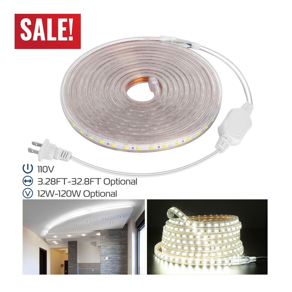 5050 LED Strip Light Flexible Tape Lighting Rope Home Outdoor With US Plug 110V