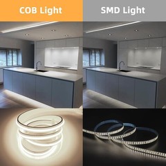 1M 12W Adhesive LED COB Strip Light 110V 120V Cold White 6000K 3.28 FT Flexib…