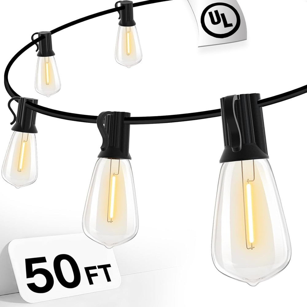 Outdoor Led String Light Plug in 50FT LED Lights with 25 Bulbs ST38 Shatterproof